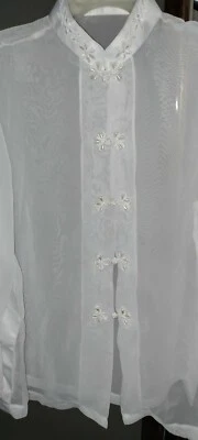 Camisa de Noche Shirley Of Hollywood Blanca de Gasa Kimono Con Cuentas Talla M Novia Foto 1 de 4