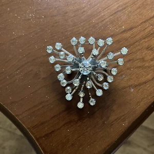 Atomic Rhinestone Starburst Brooch Silver Tone Vintage Mid Century - Picture 1 of 4