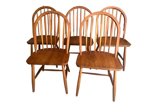 Solid Wood Windsor Spindle Bow Back Dining Chairs (Set of 5) Cover