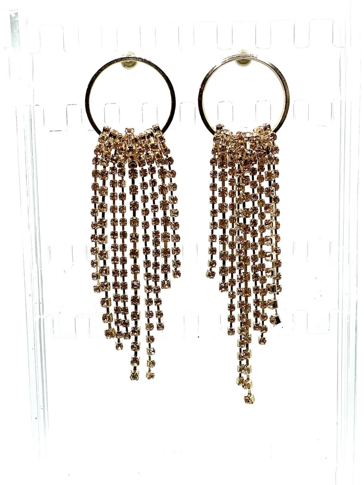 Ослепительные серьги-кольца из золота с шампанским и кристаллами на плечо 4 дюйма - Изображение 1 из 4