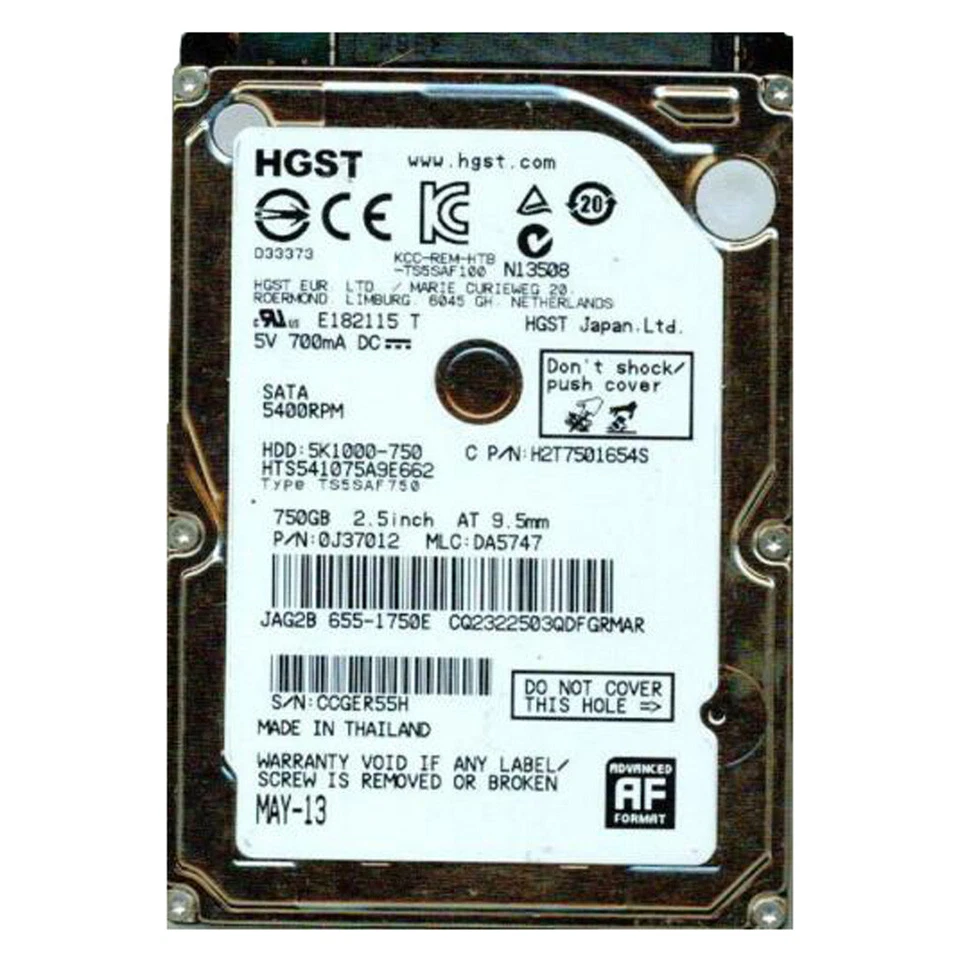 Original HGST 750GB HTS541075A9E662 5400RPM SATA 2.5" Laptop HDD Hard Disk Drive - Image 1 of 4