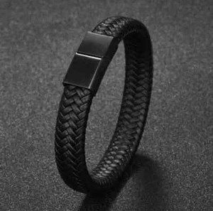 Herren Schwarz Leder Urne Asche Einäscherung Armband Denkmal Schmuck Andenken - Bild 1 von 14