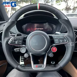 Carbon Fiber Perforated Leather Steering Wheel Fit Audi R8 TT TTS TTRS 2016-2023 - Picture 1 of 7