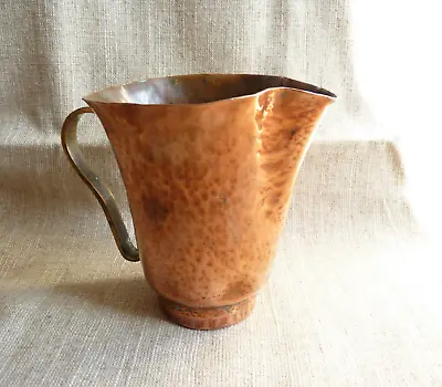 Antique Arts & Crafts Handmade Copper Jug Brass Handle Planished Maker CB • 52.12£