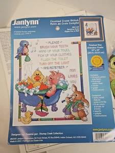 Janlynn gezähltes Kreuzstich-Set "Badezeitregeln" #80-441 10x12 Schwein Ente Kaninchen - Bild 1 von 7
