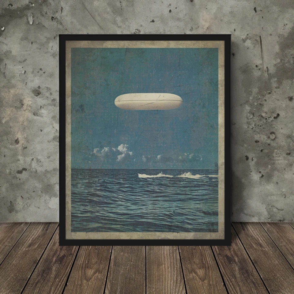 Vintage UFO TIC TAC Nautical Wall Art, UAP Ocean Poster, Sci-fi Alien USO Decor - Image 1 of 4
