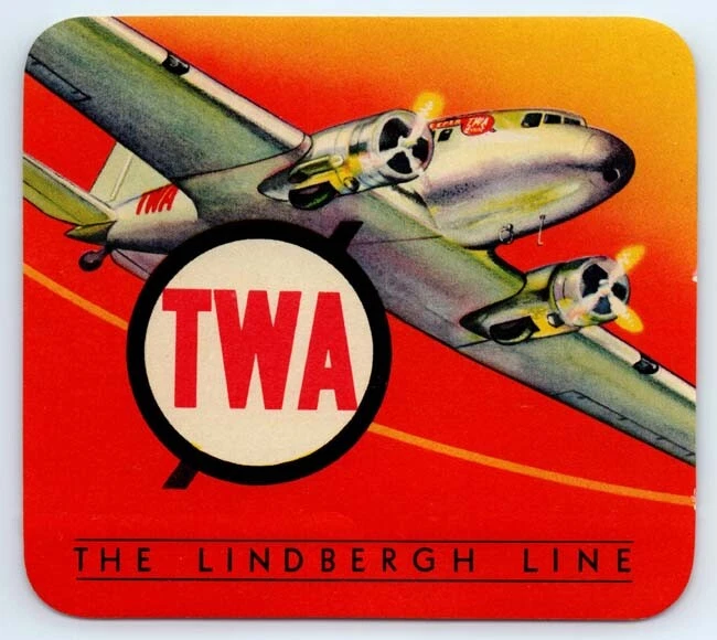 Adesivo de viagem 1930 CHARLES LINDBERGH LINE vintage TWA AIRLINES ETIQUETA DE BAGAGEM - Imagem 1 de 1