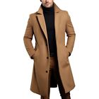 Classic Single Breasted Wool Blend Overcoat Men's Long Trench Coat Top Warm