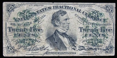 Moneda fraccionaria Fessenden de 25 centavos 3ª edición ~ papel moneda antiguo de Estados Unidos Foto 1 de 2