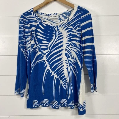 Emilio Pucci рубашка женщин средний синий белый абстрактный печать Топ Италии дизайнер - Изображение 1 из 4