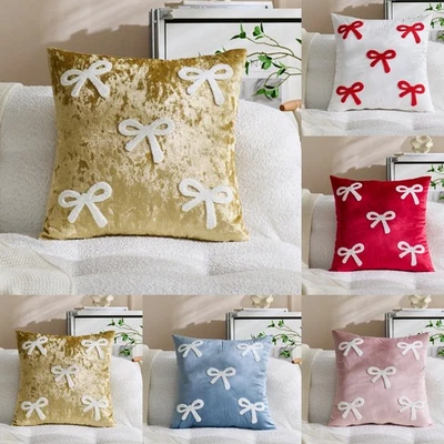NEW Velvet Plush Bow Cushion Cover Soft Throw Pillow Case Sofa Bed Home Decor UK - Image 1 of 4