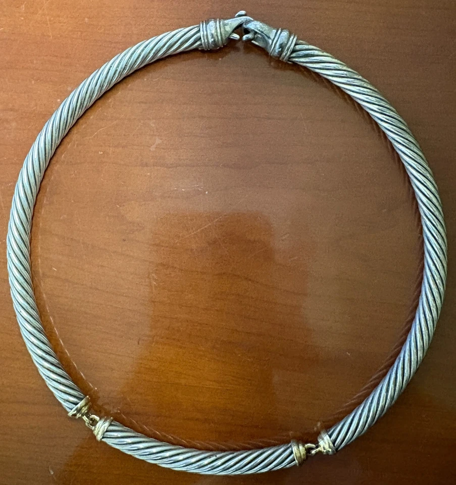 Collar gargantilla David Yurman cadena cable oro esterlina 925 y amarillo 14K Foto 1 de 1