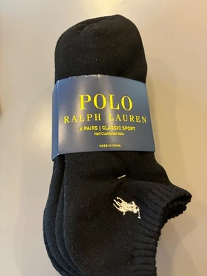 NWT Men's Large 6-12 Polo Ralph Lauren 6-Pack Socks Black No-Show Sport Cushion - Image 1 of 2