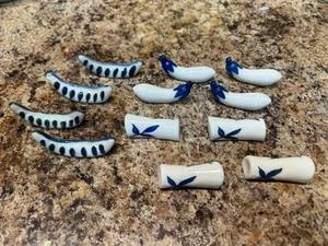 Vintage Sets Solid Ceramic White Blue Chopstick Rests Holders [3 Sets • 12 Total - Picture 1 of 8