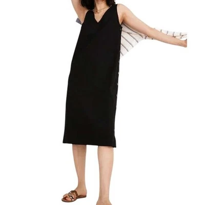 Madewell Linen Cotton V-Neck Midi Dress Sleeveless Button Up Black Size Medium - Image 1 of 4