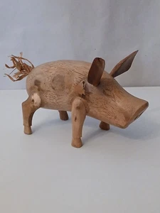 Vintage Wooden Pig. Hand Carved Decorative Folk Art Figure/Ornament. - Picture 1 of 22