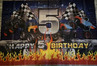 Truck Party Supplies For 10 Guest/ Happy 5th Birthday 58x39 Inch Banner - Image 1 of 4