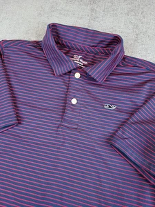 Vineyard Vines Polo Shirt Kids Boys 7 Navy Red Performance Golf Whale Stretch - Picture 1 of 6