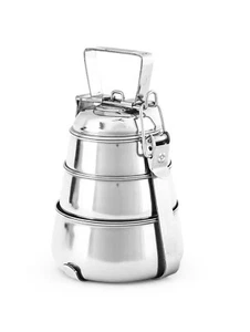 Edelstahl Pyramide Tiffin Mittagessen Träger 3 Ebenen Modern Büro Lebensmittel Behälter - Bild 1 von 3