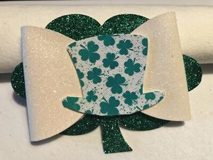 ST PATRICK'S DAY 3 LAYER HAIR BOW. GREEN, AND WHITE. 5" X 3.5". HOMEMADE - Picture 1 of 4