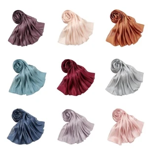 Women's Plain Shawl Wrap Scarf Headscarf Summer Soft Long Wide Shiny Scarves - Picture 1 of 23