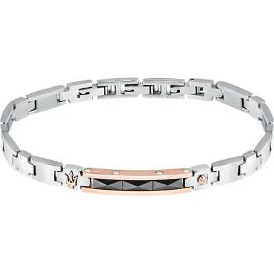 Pulseira masculina Maserati em aço com inserções de cerâmica preta na base PVD rosa - Imagem 1 de 4