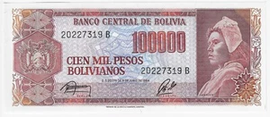 Bolivia 100000 Pesos Bolivianos 1984 Pick 171 UNC Uncirculated Banknote Serial B - Foto 1 di 2