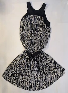 Anthropologie Leifsdottir 100% Silk High Low Black White Hem Belted Dress Size 4 - Picture 1 of 8