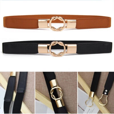 Womens Belt Stretch Elastic Skinny Waist Ladies Dress Waistband Metal Buckle UK - Image 1 of 4