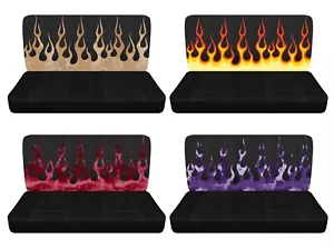 Front bench seat covers Fits 1977-1994 Ford F150 truck black with flame design - Picture 1 of 5