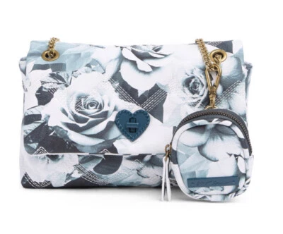 Bolsa de ombro Betsey Johnson Zac acolchoada estampa rosa bolsa removível floral - Imagem 1 de 4