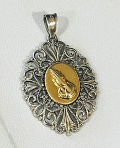 Michael Anthony Sterling Silver 10k Gold Praying Hands Pendant Serenity Prayer - Picture 1 of 6