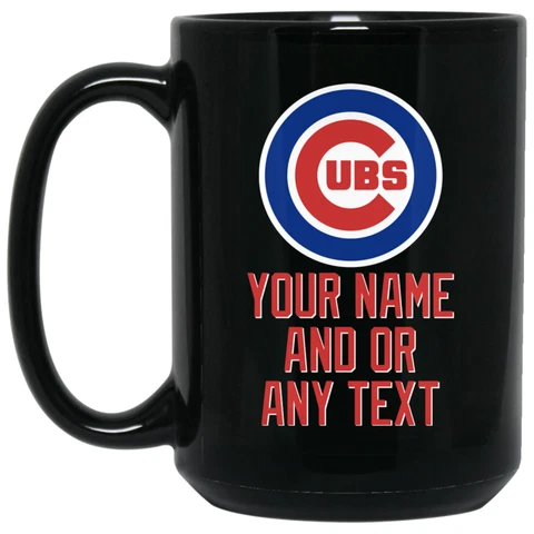 Custom Personalized Chicago Cubs Logo Black 15 oz Ceramic Coffee Mug Cup Cover