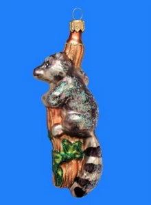 RACCOON IN TREE EUROPEAN BLOWN GLASS CHRISTMAS TREE DECORATION ORNAMENT BRANCH - Picture 1 of 1