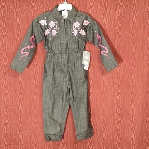 DISNEY MULAN Jumpsuit Gray Girls 3 EMBROIDERED Hot Pink Dragon Cherry Blossoms - Picture 1 of 19