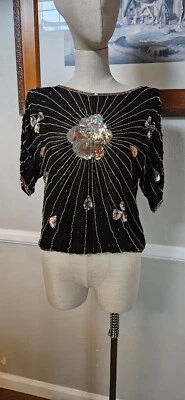 Top vintage con cuentas y lentejuelas de Ann Katherine Mkd talla S como está Foto 1 de 4