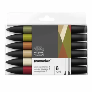 Winsor & Newton PROMARKER Twin Tip Marker Pens LANDSCAPE TONES 1 Set of 6 - Picture 1 of 4