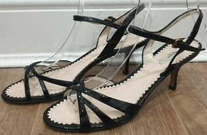 Sandalias de aguja PRADA negras patentadas con tiras de cuero altura media EU39 UK6 - Imagen 1 de 11