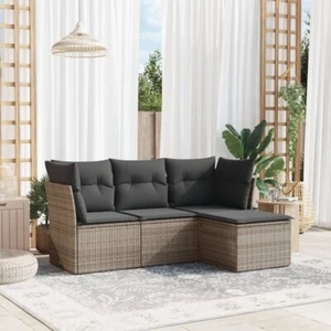 vidaXL 4 Piece Garden Sofa Set with Cushions Grey Poly Rattan - Picture 1 of 5