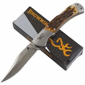 Browning Brown Jigged Bone Handle Lockback Folding Pocket Knife - Picture 1 of 6