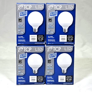 TCP Elite 40W 4W 2700K G25 LED LED5G25D27KF Dimmable Globe Light Bulb | 4 Pack - Picture 1 of 3