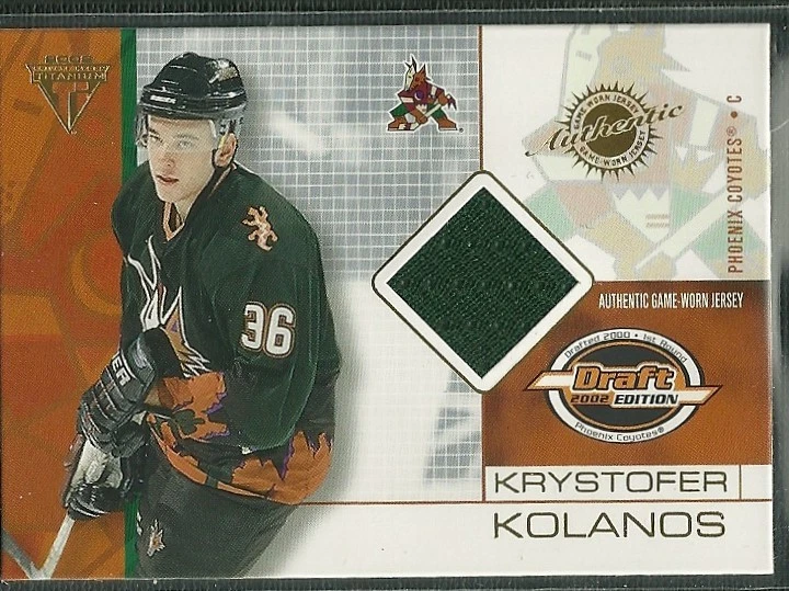 KRYSTOFER KOLANOS 02 PACIFIC PRIVATE STOCK DRAFT GAME USED JERSEY COYOTES - Image 1 of 1