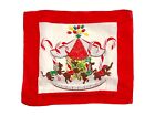 Vintage Linen Hanky-Christmas-McCall's Animal Merry Go Round-Red