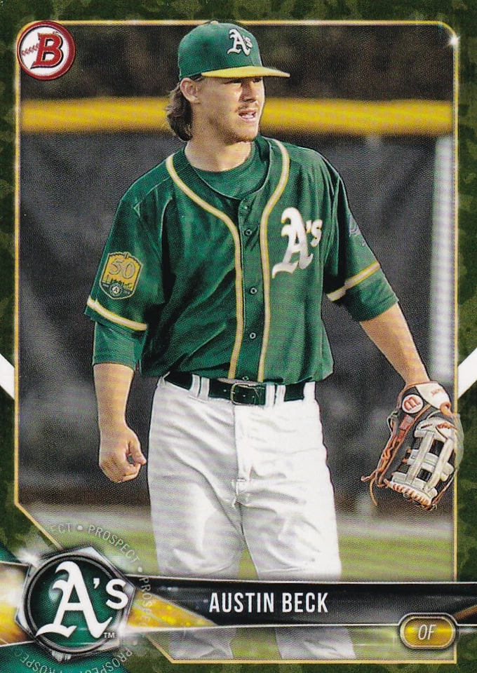 2018 BOWMAN CAMO PARALLELS RC AUSTIN BECK OAKLAND ATHLETICS PROSPECTS - P756 - Image 1 of 2