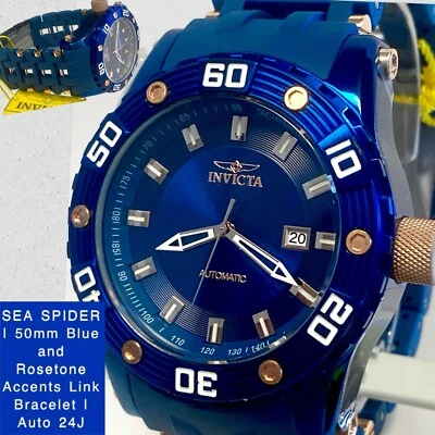 50 мм авто | синий браслет-ссылка | Rosetn акценты | морской паук Invicta мужские часы - Изображение 1 из 4