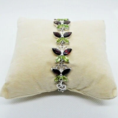 Mosambik Granat Peridot Armband 925 Silber 585 Weißgold vergoldet ca. 17,5 cm - Bild 1 von 4