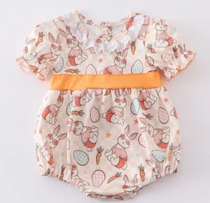 Honeydew Baby Girl Easter Bunny Egg Print Ruffle Romper Size 6 M NEW - Picture 1 of 5
