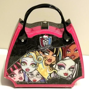 Monster High 2012 Cartera Bolso de Mano Estuche Bolso de Mano 8" X 11" Negro Patente Rosa - Imagen 1 de 12