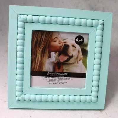 SPECIAL MOMENTS WOODEN BEAD PHOTO FRAME 4" x 4" handpainted matte mint green NEW - Image 1 of 4