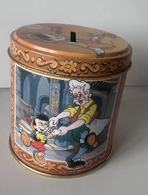 Vintage Disney Pinocchio Round Money Box Tin (9.5cm x 9cm x 9cm) - Image 1 of 4